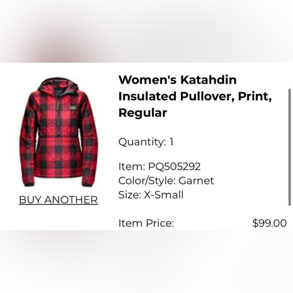LL Bean Women's Katahdin Insulated Pullover (Buffalo Plaid)